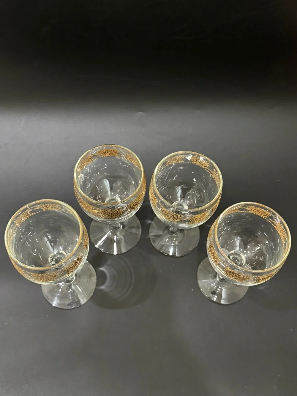 Lot of 4 Vintage MCM Culver Tyrol 22k Gold Gilt 5.75” Stemmed Wine Glasses